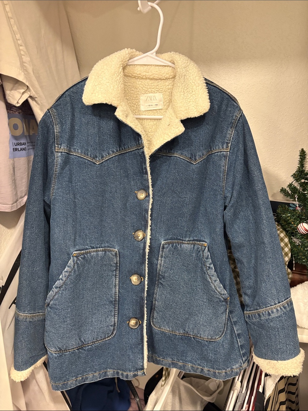 Zara Blue Denim Jacket with Cream Sherpa Lining